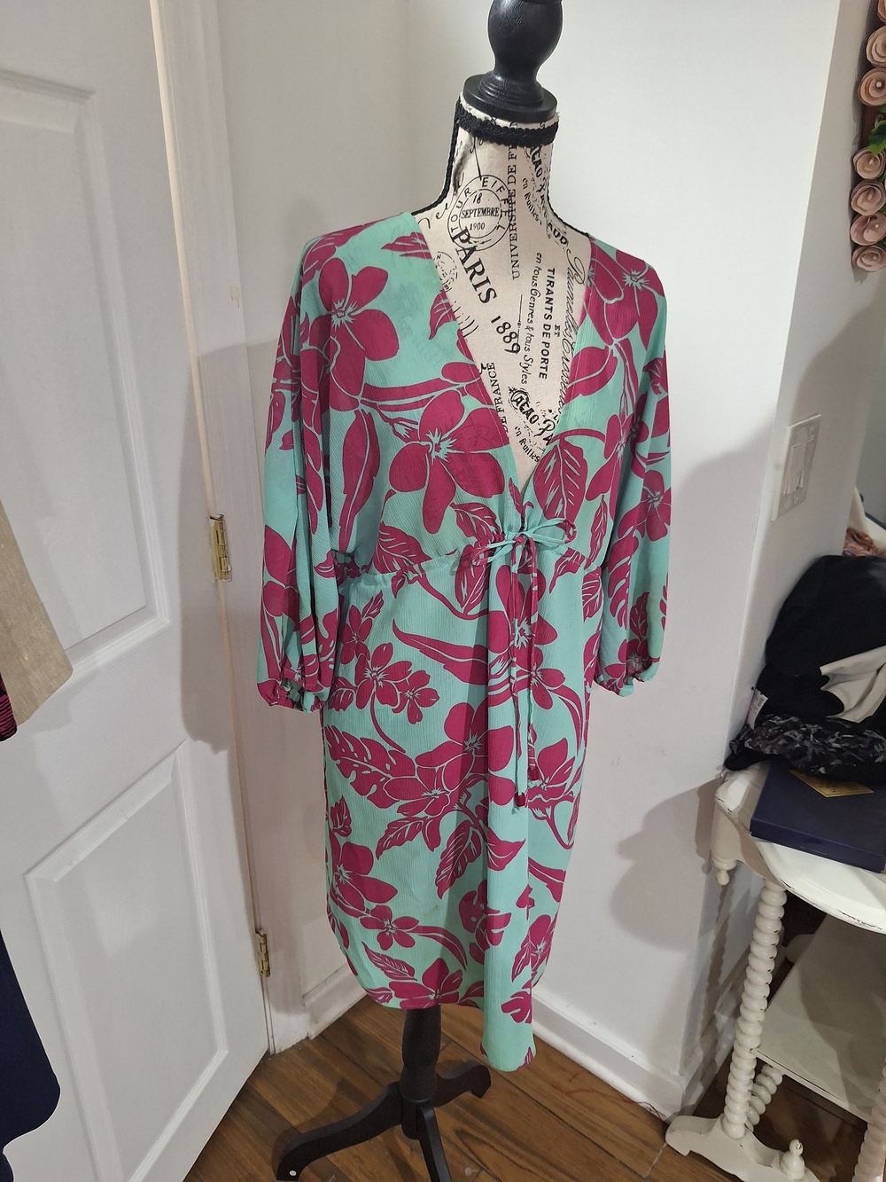 Tommy Bahama Teal and Magenta Floral Swim Coverup - Picture 6 of 6